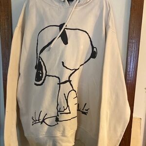 Cream Hoodie with Cartoon Graphic
